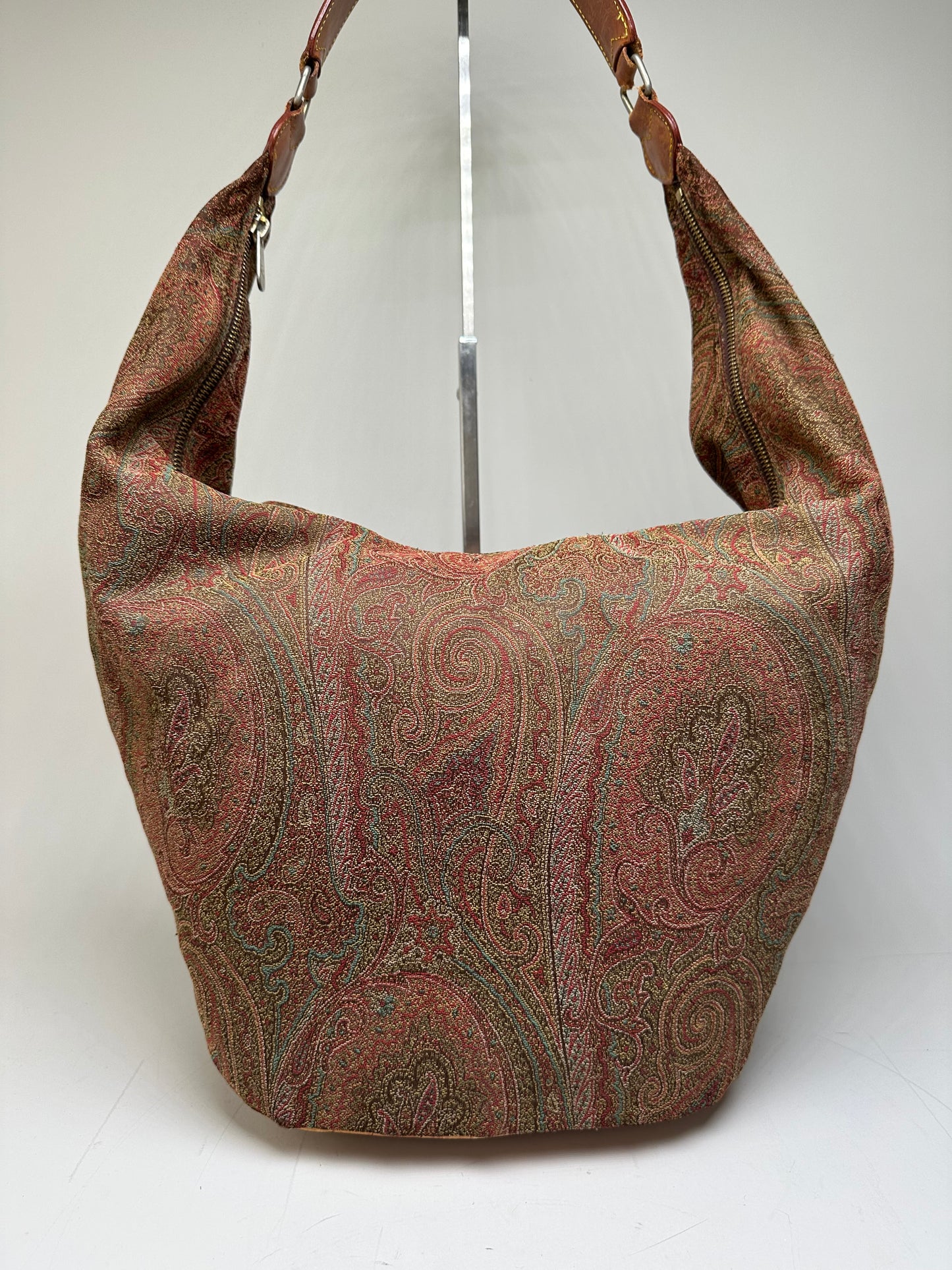 Vintage Etro Paisley Fabric Hobo Bag Red Green Beige