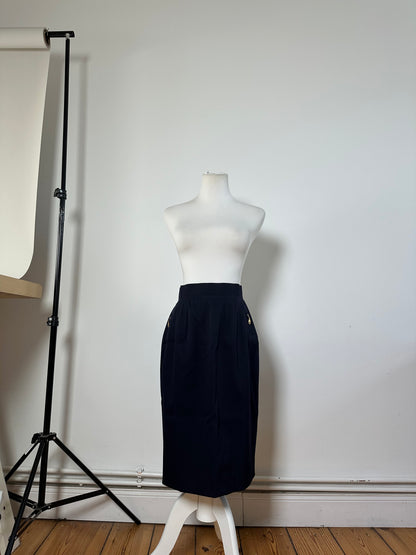 Vintage Dior Wool Blend Skirt Navy Gold Zip
