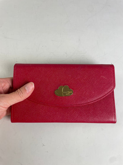 Vintage Courreges Saffiano Leather Clutch Wallet Bright Red