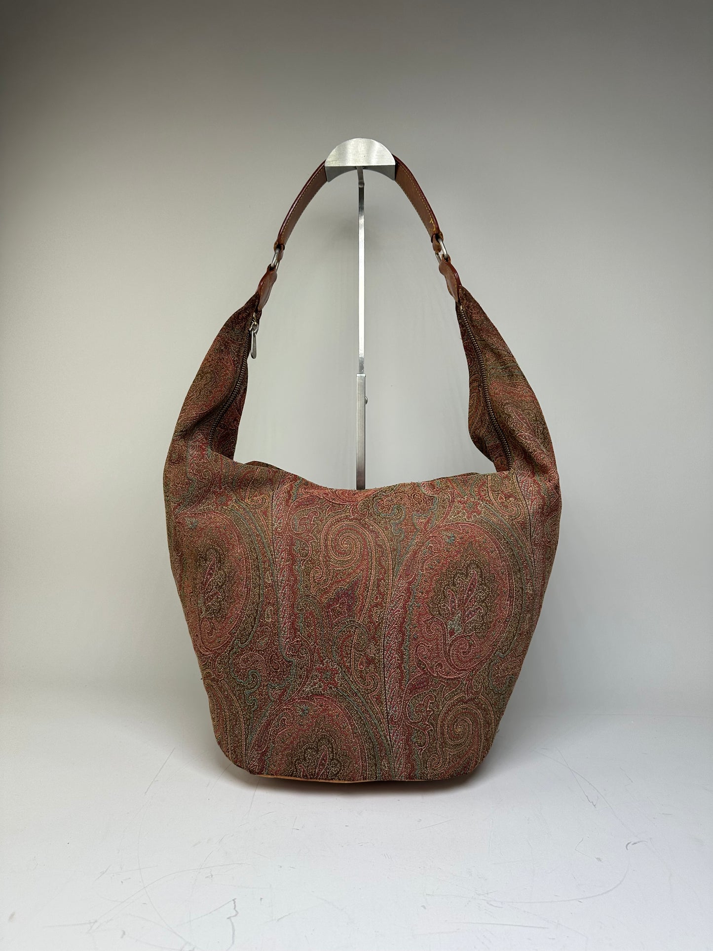 Vintage Etro Paisley Fabric Hobo Bag Red Green Beige
