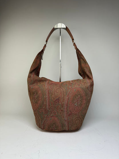 Vintage Etro Paisley Fabric Hobo Bag Red Green Beige