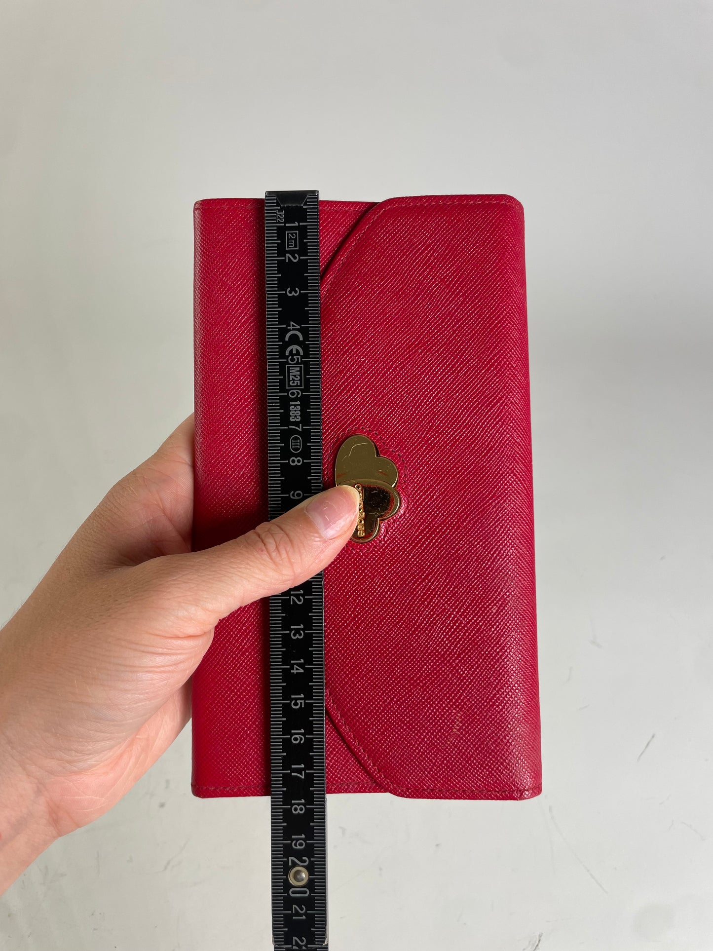 Vintage Courreges Saffiano Leather Clutch Wallet Bright Red