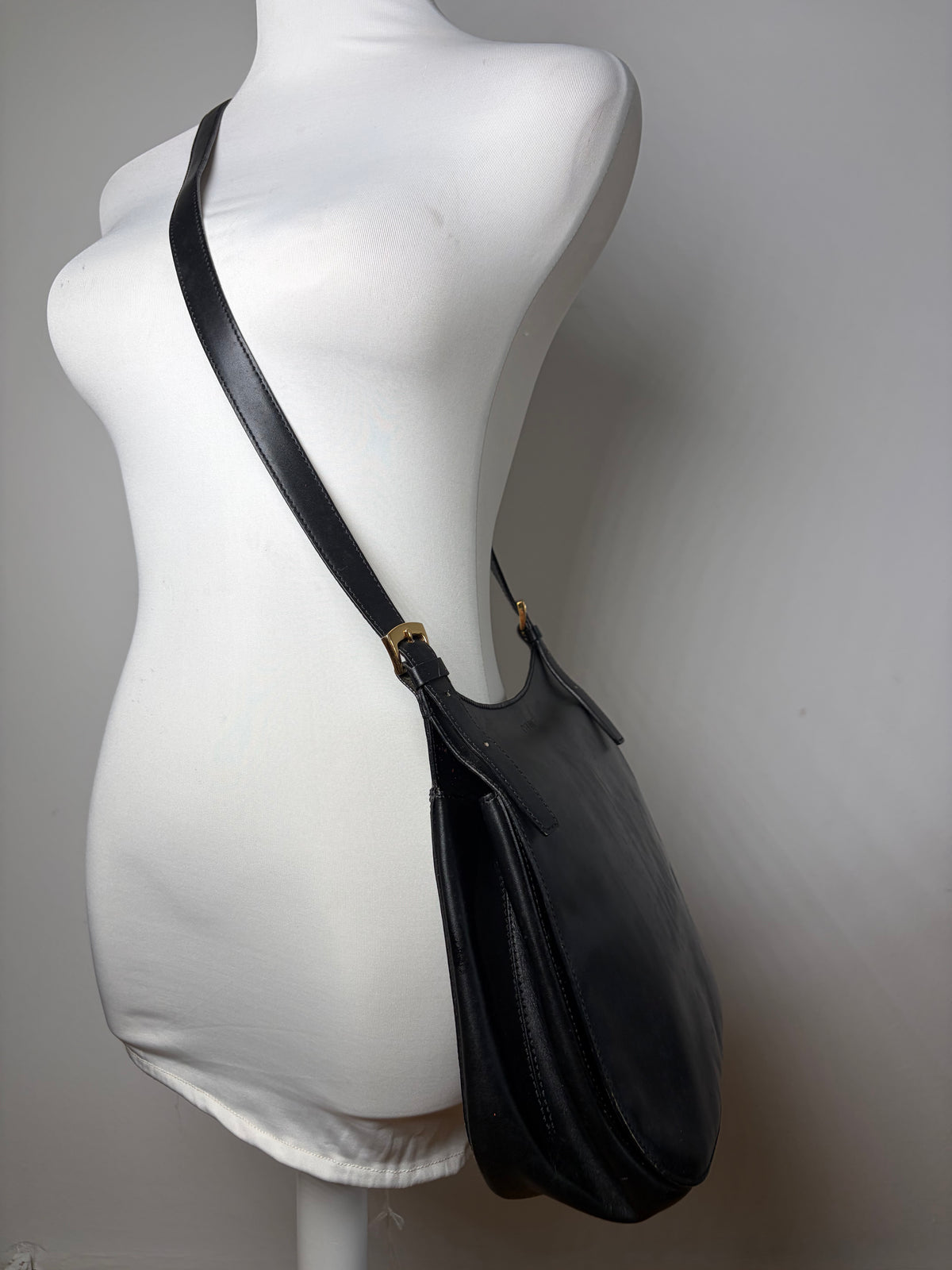 Vintage Celine Flap Crossbody Bag c. 1995 Black Gold