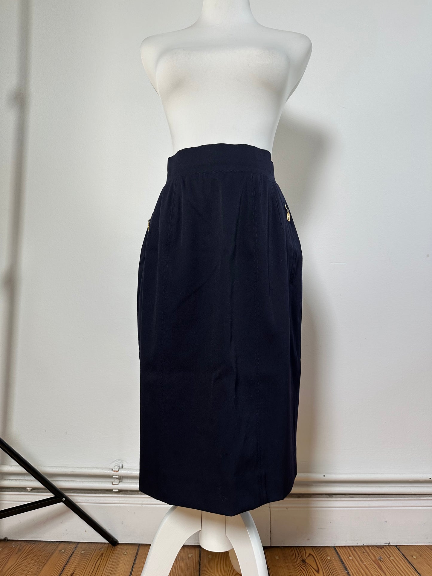 Vintage Dior Wool Blend Skirt Navy Gold Zip