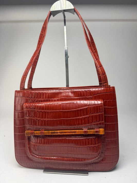 Vintage Givenchy crocodile emblossed Patent Leather bag brown