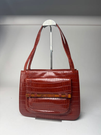 Vintage Givenchy crocodile emblossed Patent Leather bag brown