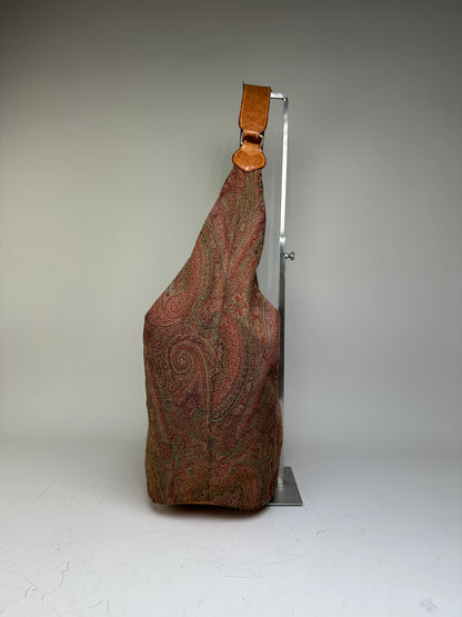 Vintage Etro Paisley Fabric Hobo Bag Red Green Beige