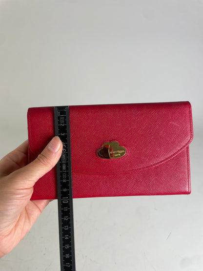 Vintage Courreges Saffiano Leather Clutch Wallet Bright Red