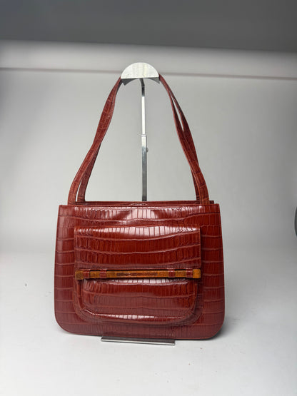 Vintage Givenchy crocodile emblossed Patent Leather bag brown