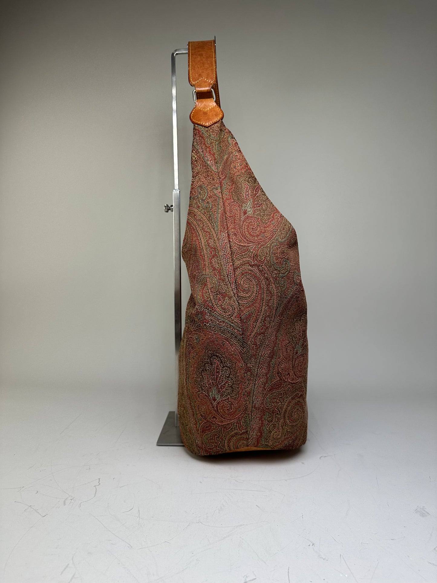 Vintage Etro Paisley Fabric Hobo Bag Red Green Beige