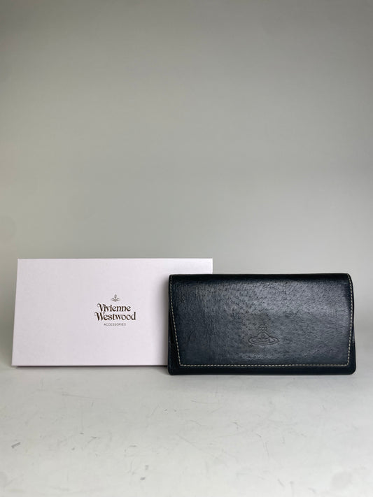 Vintage Vivienne Westwood Leather Zip Wallet Black Gold