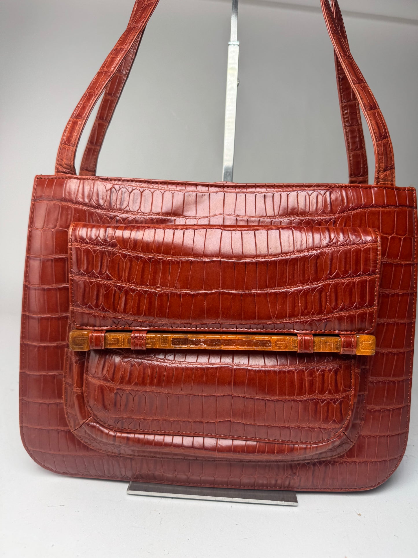 Vintage Givenchy crocodile emblossed Patent Leather bag brown