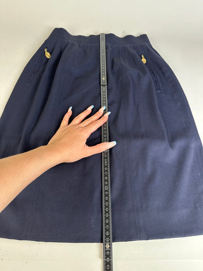 Vintage Dior Wool Blend Skirt Navy Gold Zip