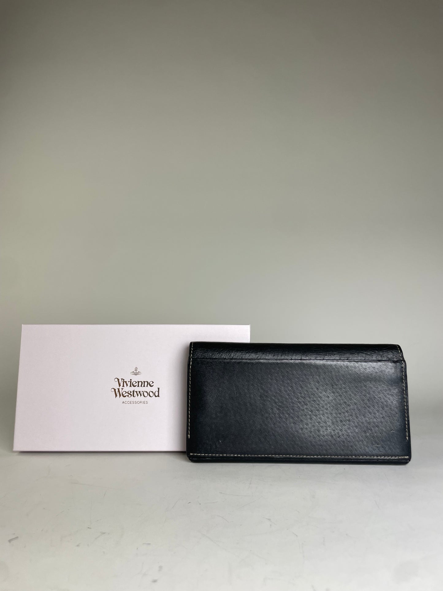 Vintage Vivienne Westwood Leather Zip Wallet Black Gold