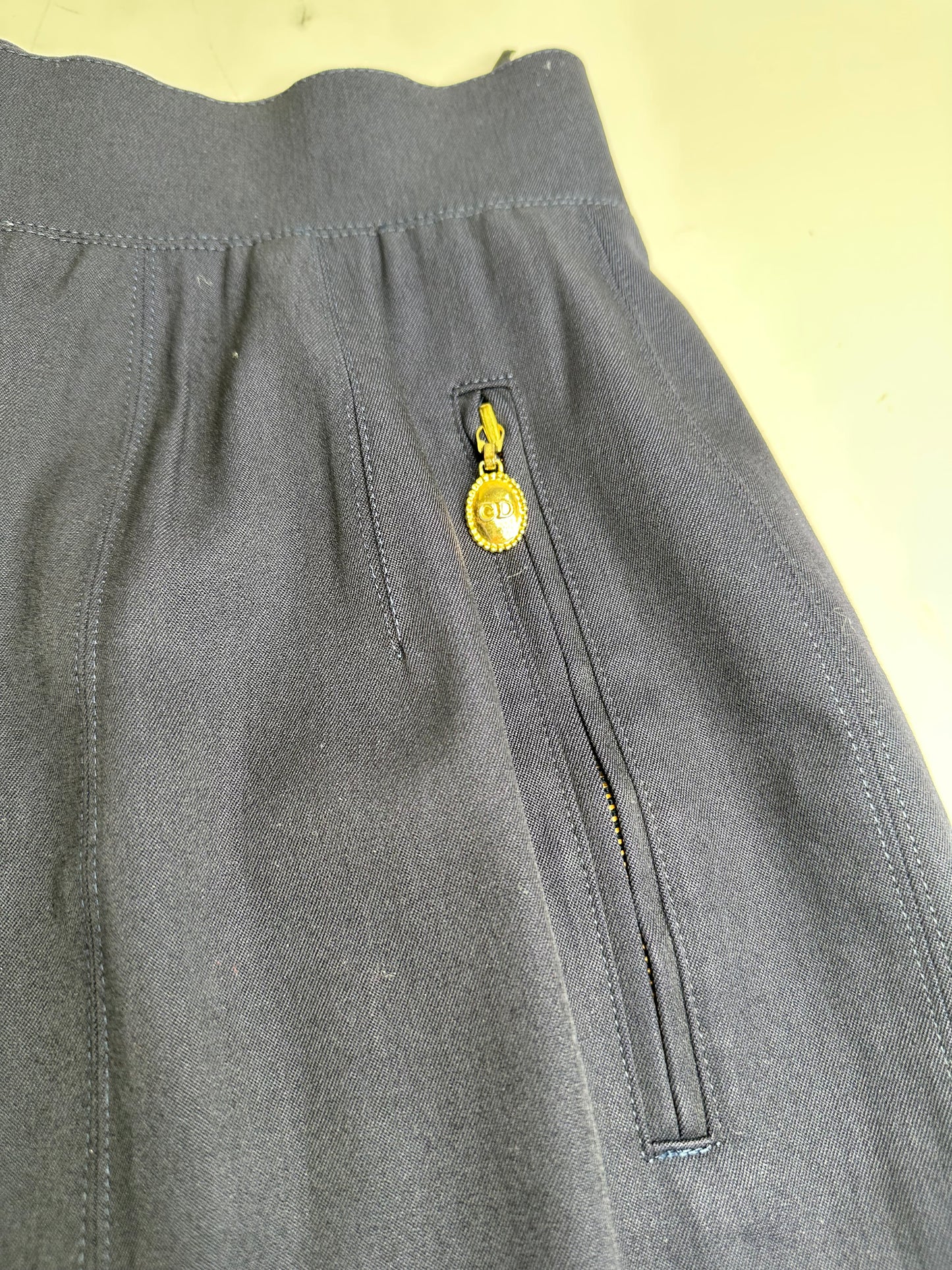 Vintage Dior Wool Blend Skirt Navy Gold Zip