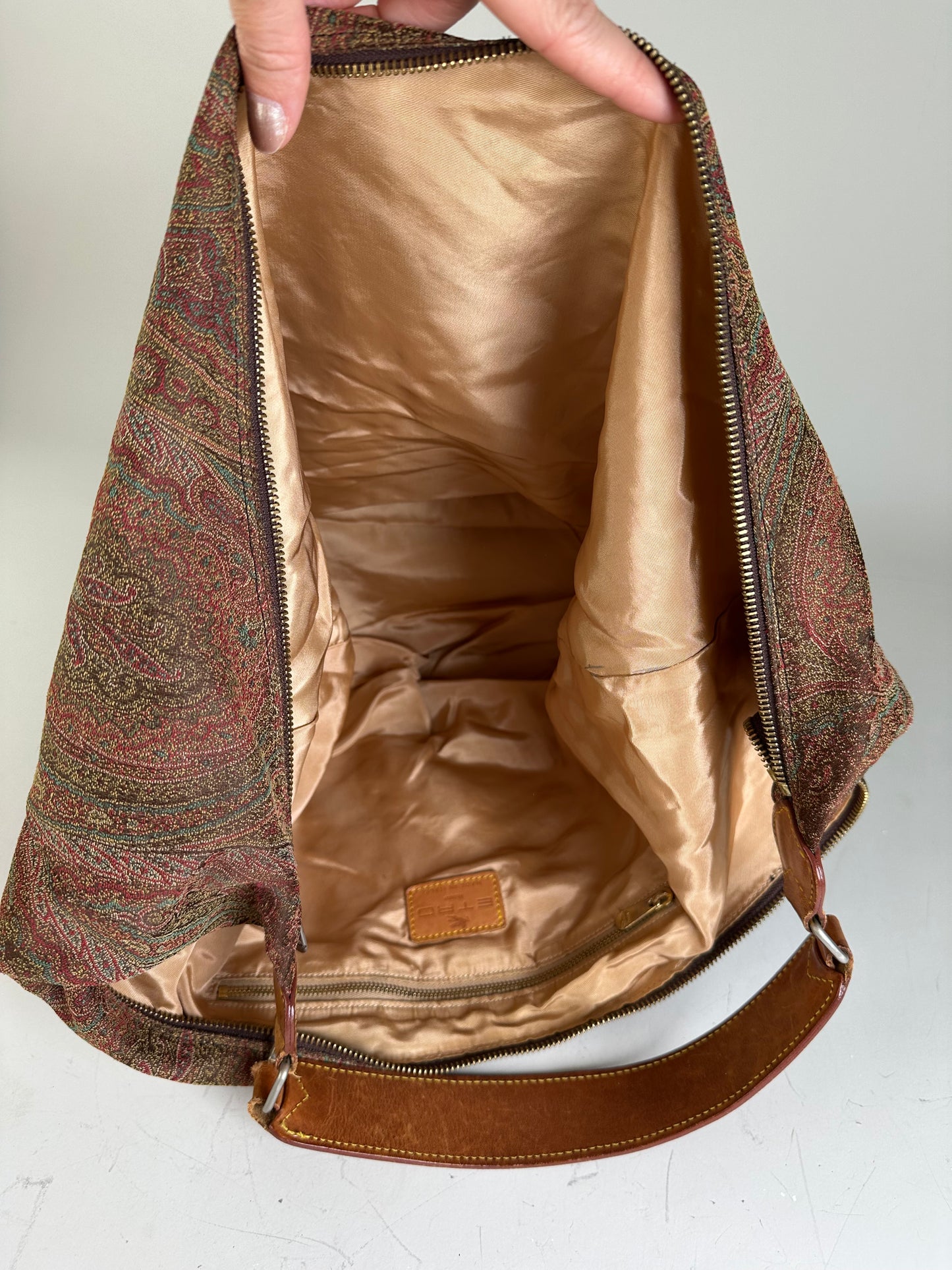 Vintage Etro Paisley Fabric Hobo Bag Red Green Beige