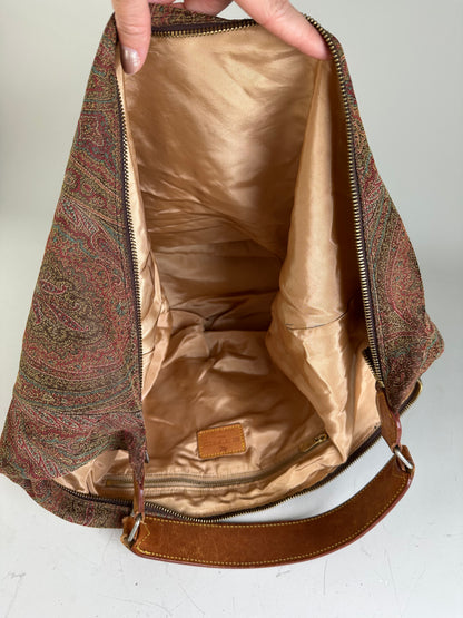 Vintage Etro Paisley Fabric Hobo Bag Red Green Beige