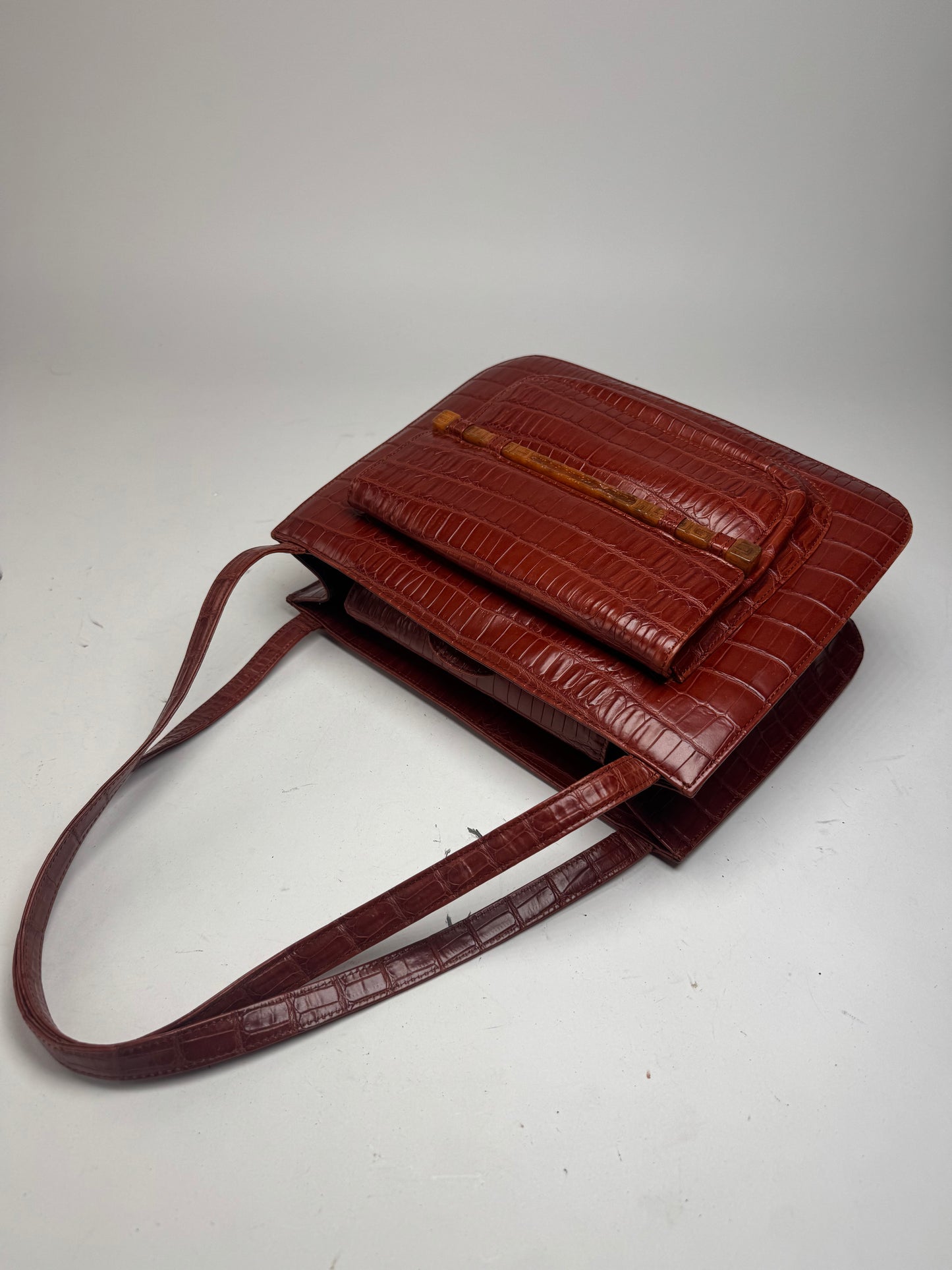 Vintage Givenchy crocodile emblossed Patent Leather bag brown
