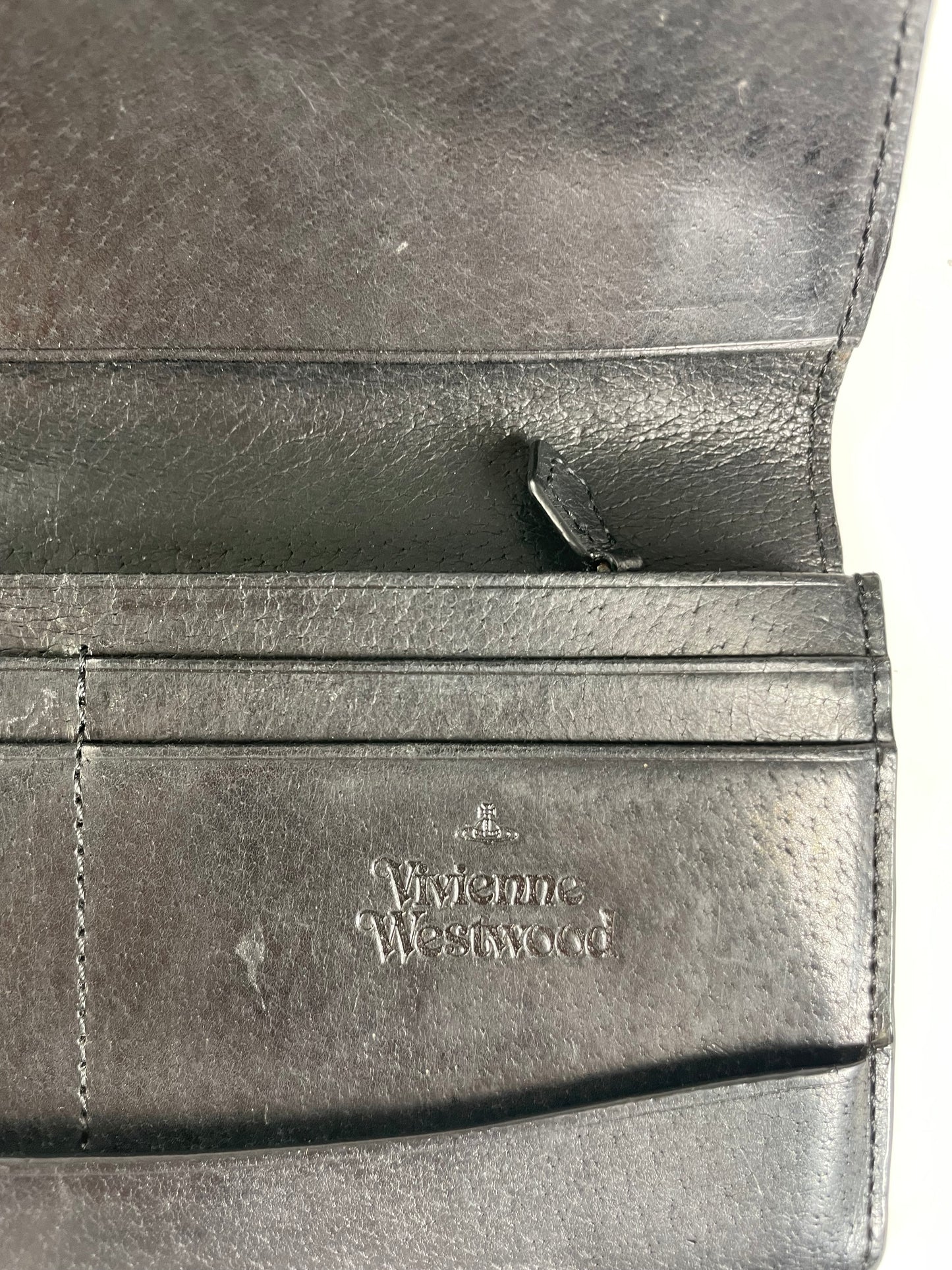 Vintage Vivienne Westwood Leather Zip Wallet Black Gold