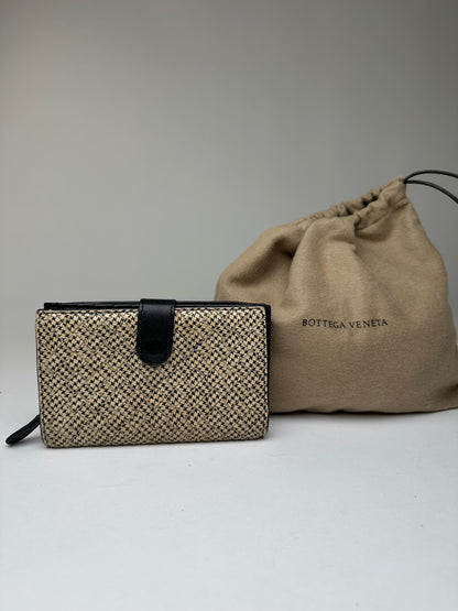 Vintage Bottega Veneta Woven Raffia Bifold Wallet Natural
