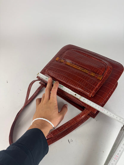 Vintage Givenchy crocodile emblossed Patent Leather bag brown