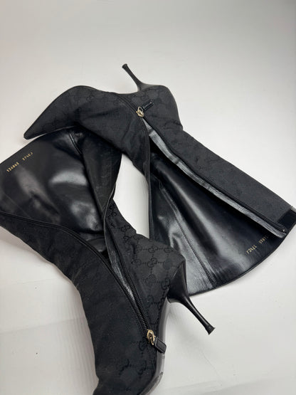 Vintage Gucci Monogram Heeled Boots 37,5