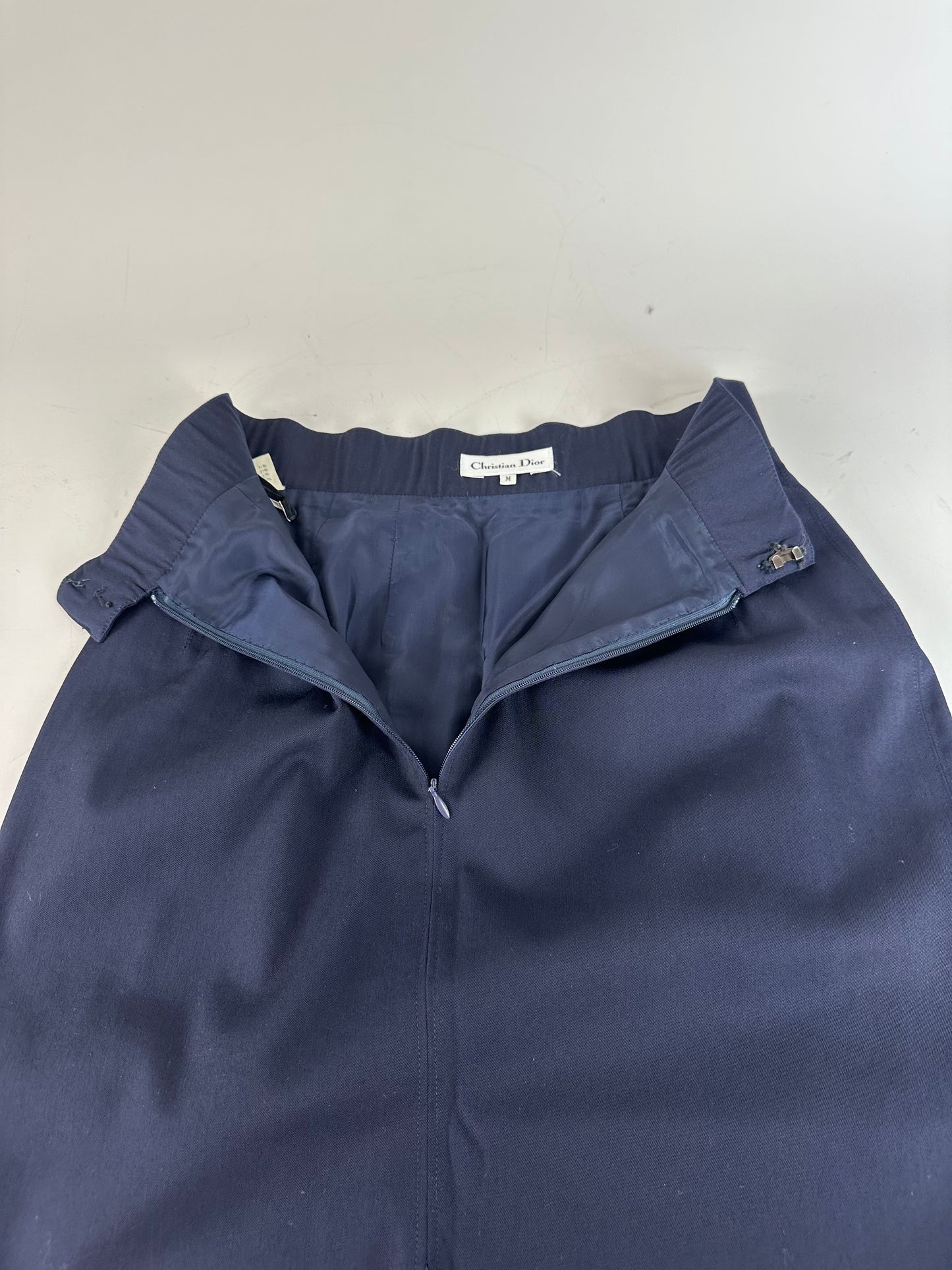 Vintage Dior Wool Blend Skirt Navy Gold Zip