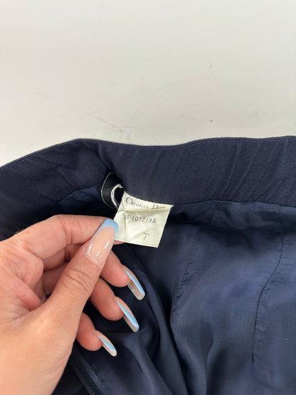 Vintage Dior Wool Blend Skirt Navy Gold Zip