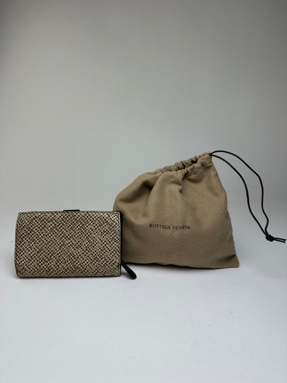 Vintage Bottega Veneta Woven Raffia Bifold Wallet Natural
