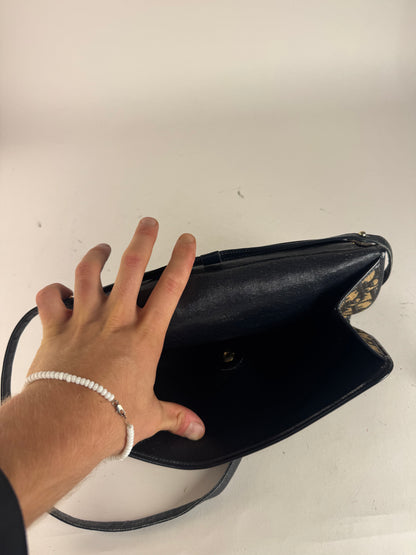 Vintage Dior Oblique Monogram Leather shoulder bag navy beige