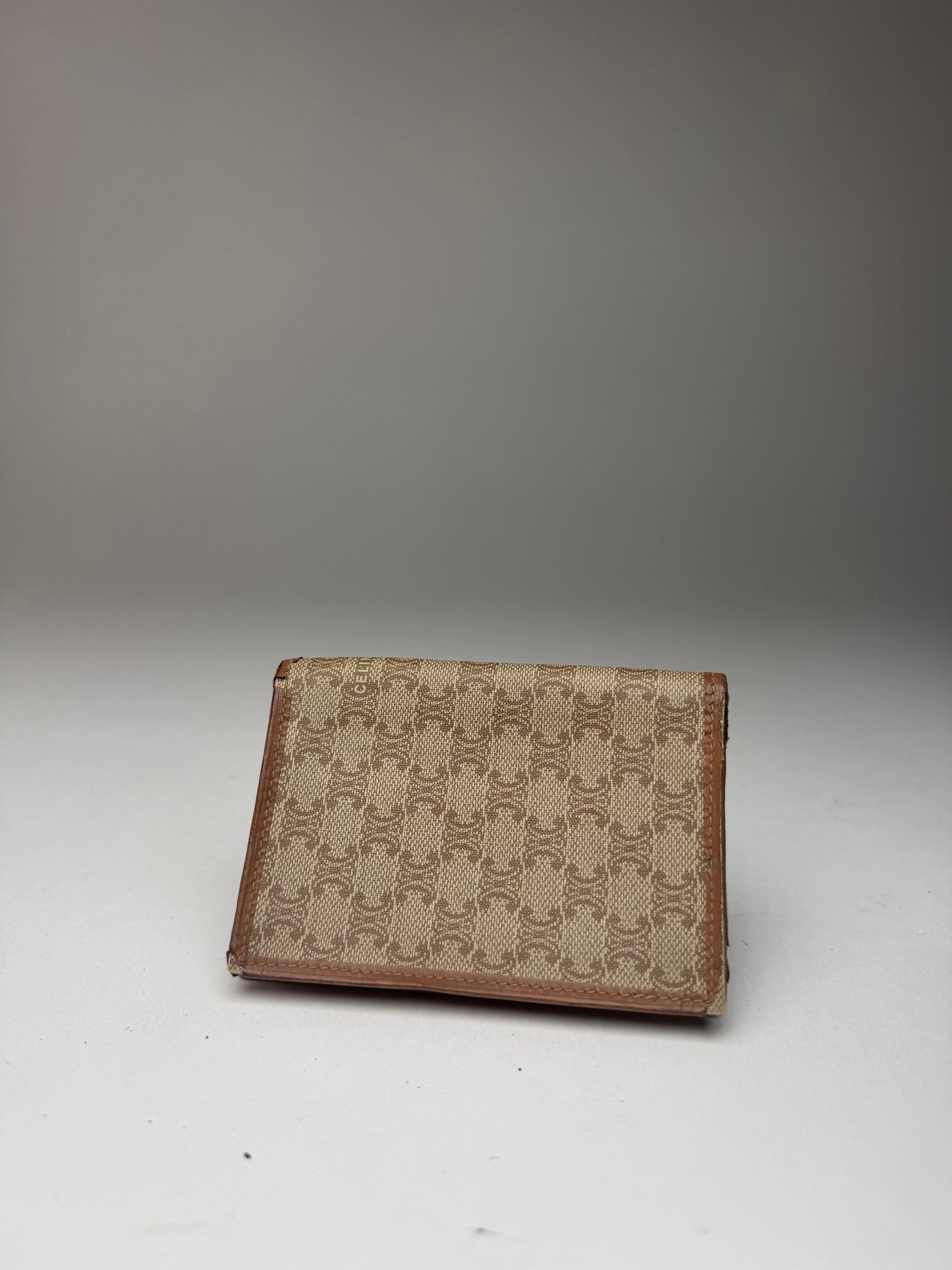 Vintage Celine Paris Leather Card Holder beige Brown