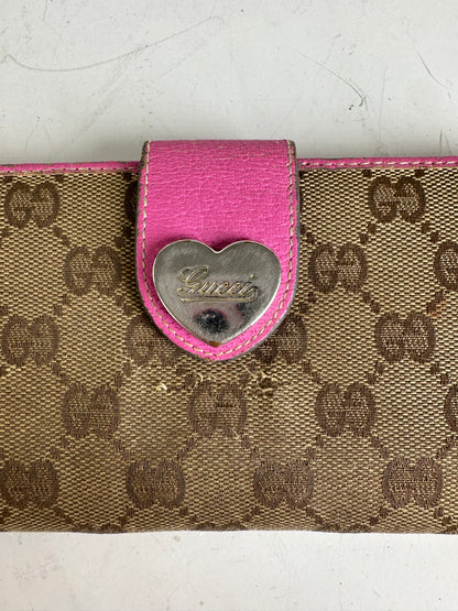 Vintage Gucci GG Supreme Canvas Wallet Pink Brown Silver