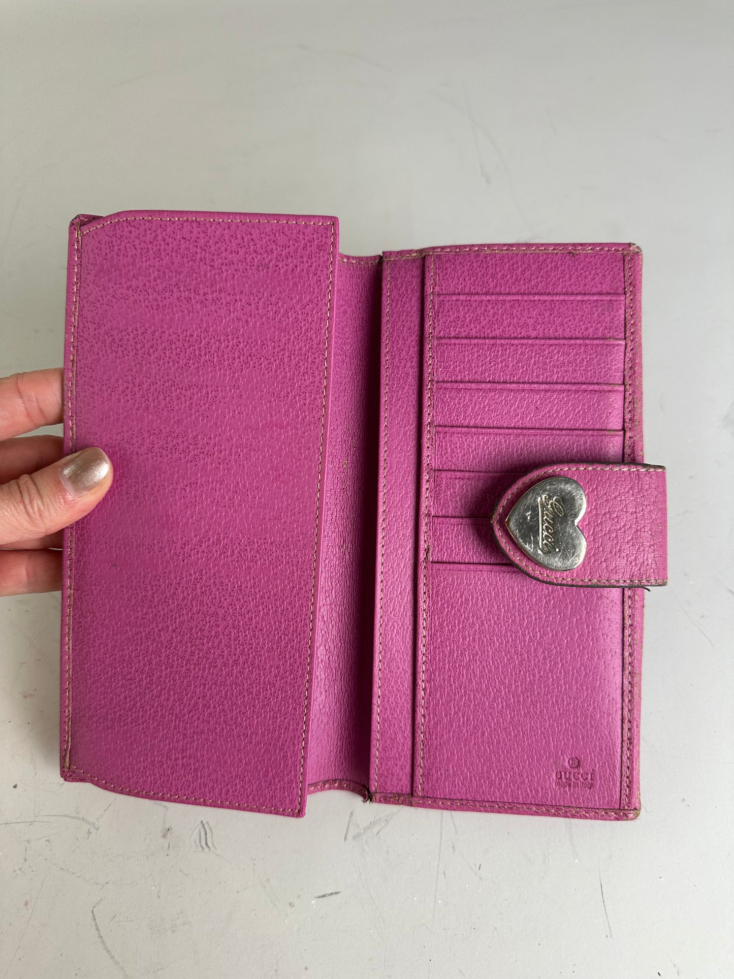 Vintage Gucci GG Supreme Canvas Wallet Pink Brown Silver