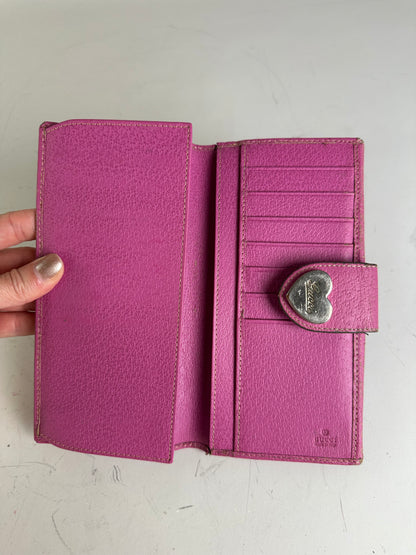 Vintage Gucci GG Supreme Canvas Wallet Pink Brown Silver