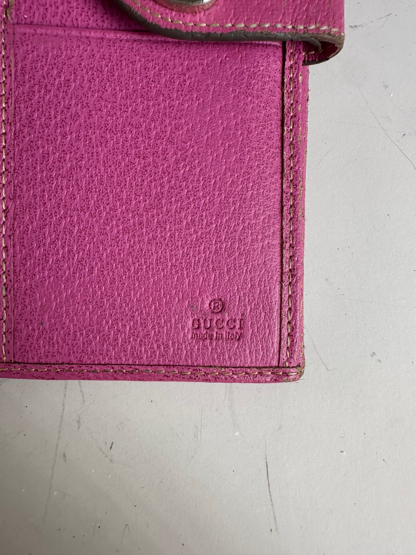 Vintage Gucci GG Supreme Canvas Wallet Pink Brown Silver