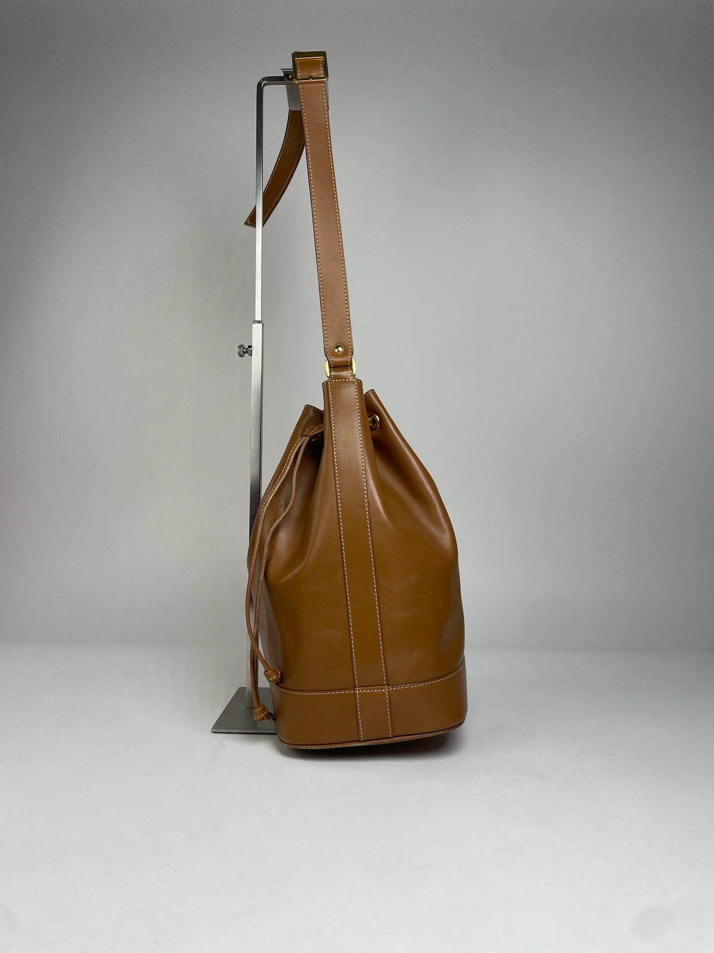 Vintage Courreges Bucket Leather Bag Brown