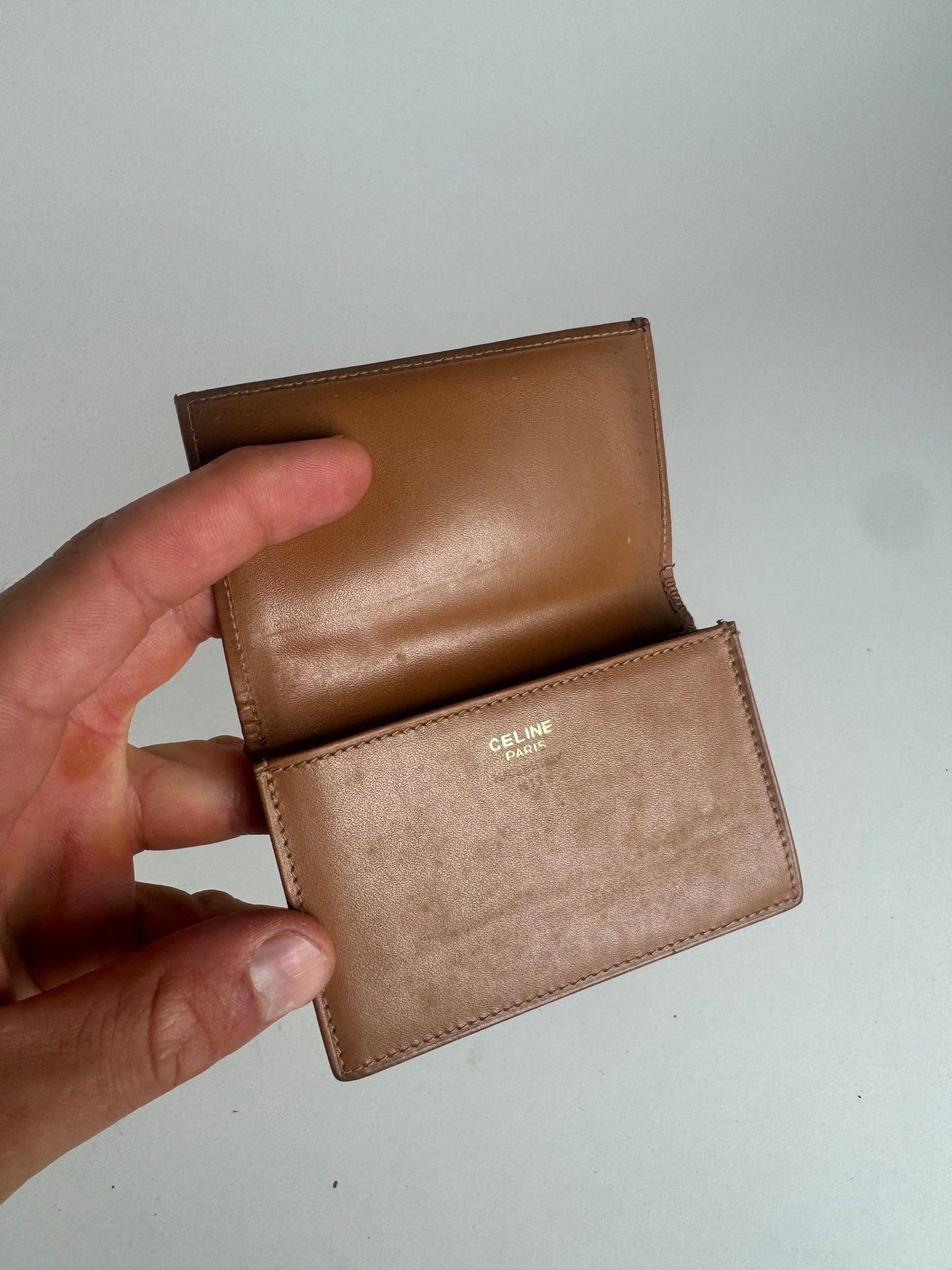Vintage Celine Paris Leather Card Holder beige Brown