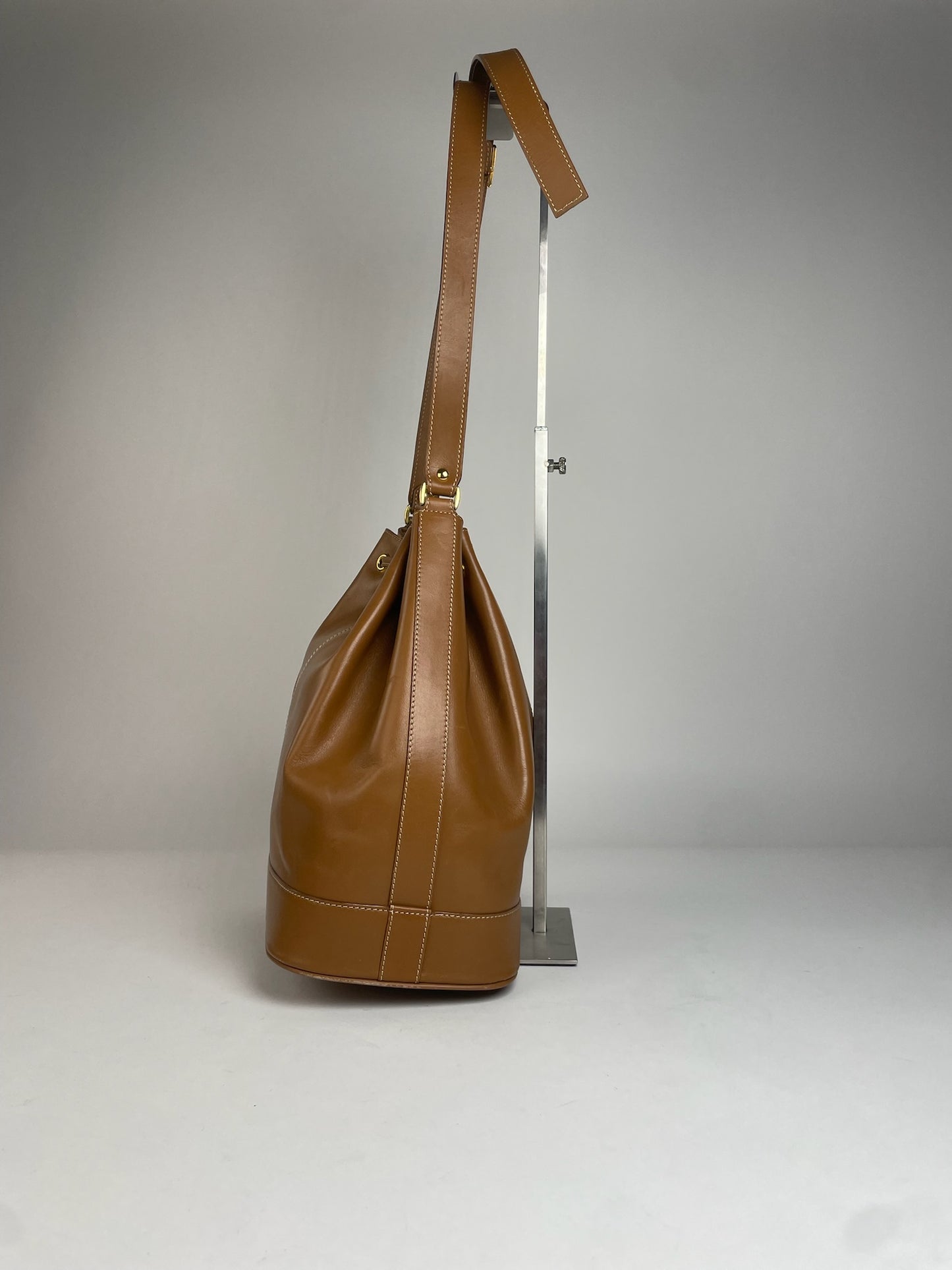 Vintage Courreges Bucket Leather Bag Brown