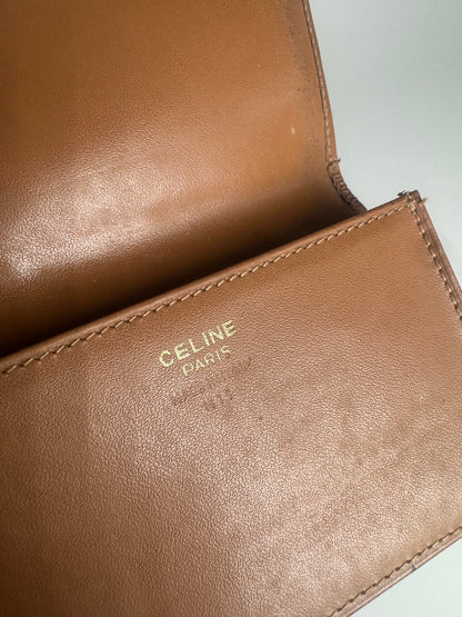 Vintage Celine Paris Leather Card Holder beige Brown