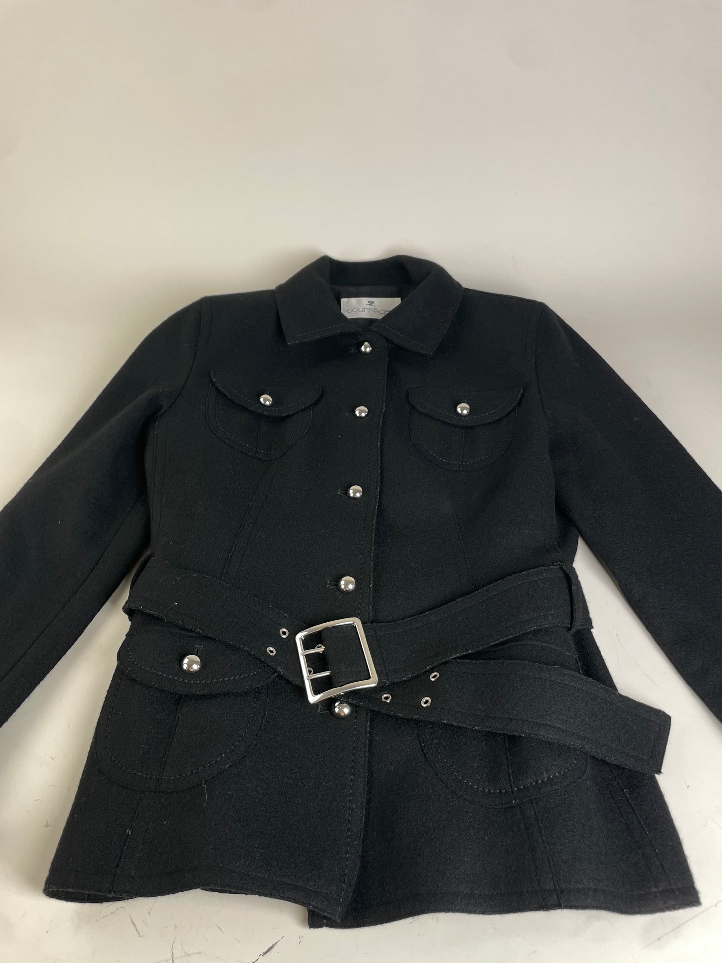 Vintage Courreges Wool Blend Jacket Black Silver M