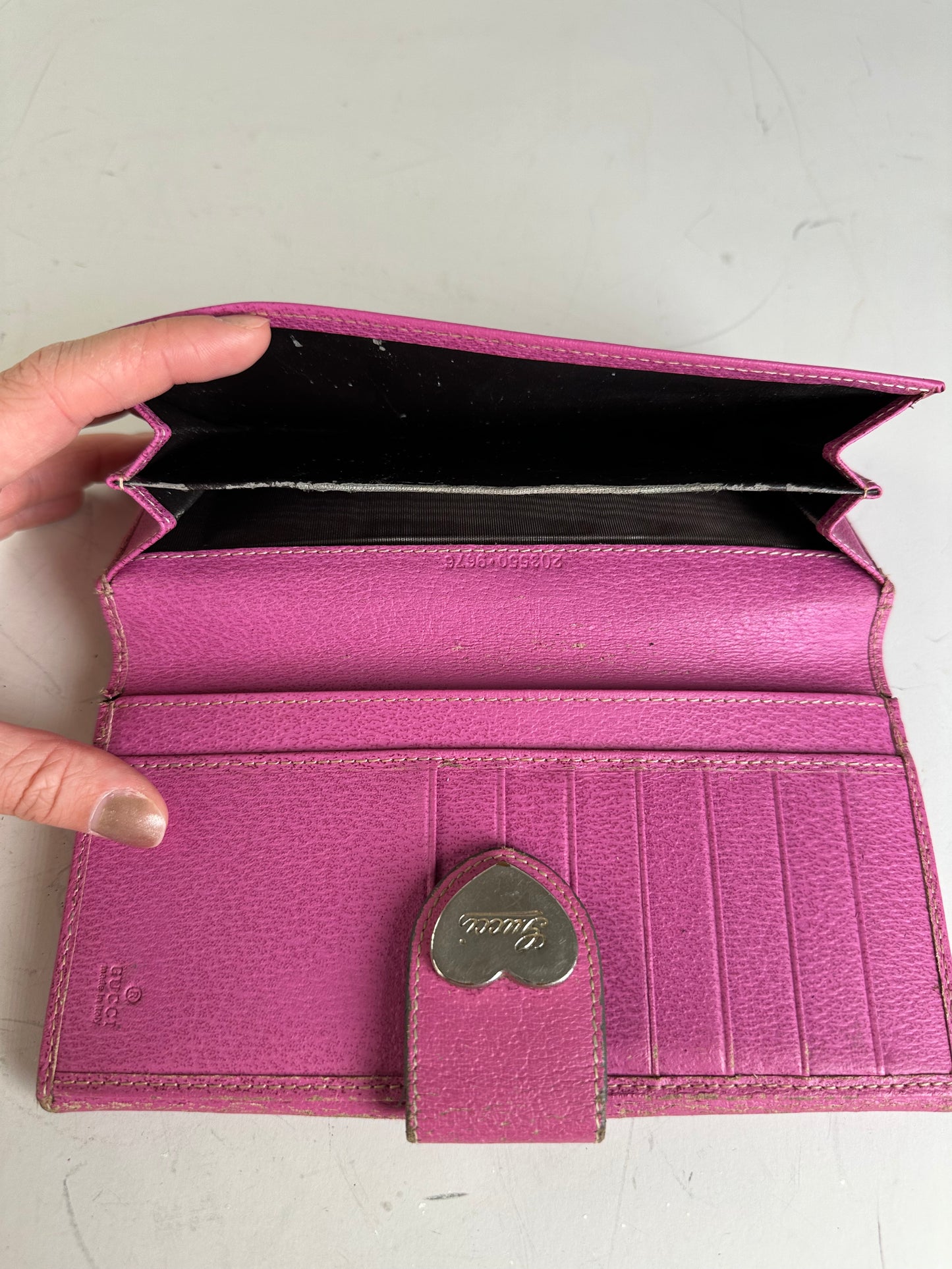 Vintage Gucci GG Supreme Canvas Wallet Pink Brown Silver