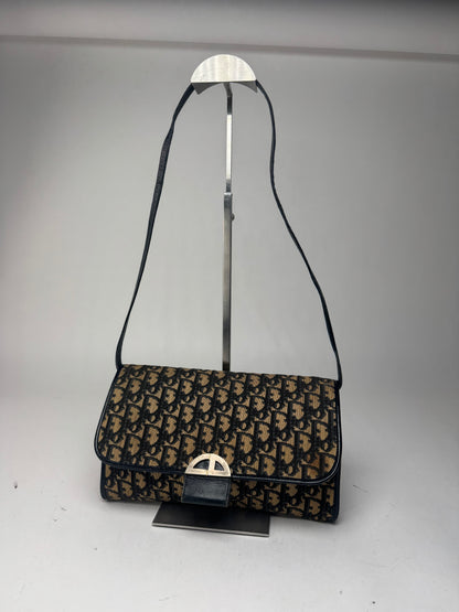 Vintage Dior Oblique Monogram Leather shoulder bag navy beige