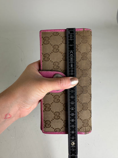 Vintage Gucci GG Supreme Canvas Wallet Pink Brown Silver
