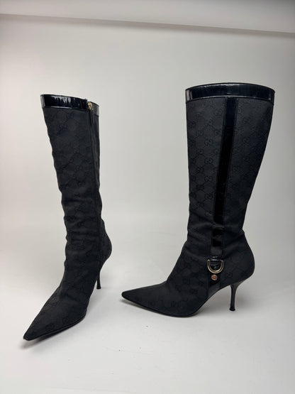Vintage Gucci Monogram Heeled Boots 37,5