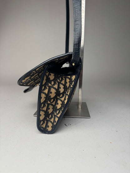 Vintage Dior Oblique Monogram Leather shoulder bag navy beige