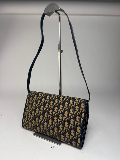 Vintage Dior Oblique Monogram Leather shoulder bag navy beige