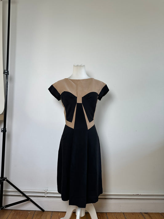 Vintage Bottega Veneta Silk Cotton Dress Beige Black M