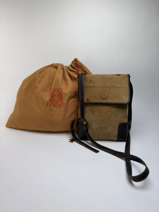 Vintage Loewe Flap Crossbody Bag Late 1990s Beige Brown