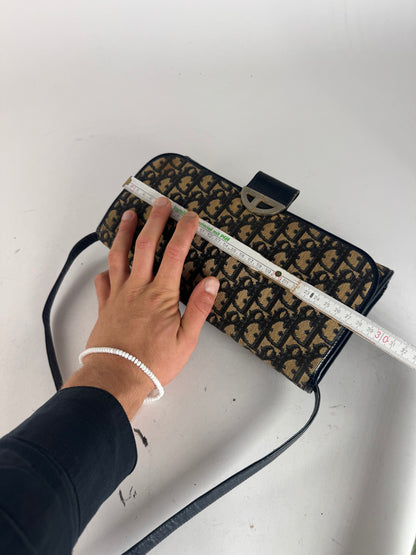 Vintage Dior Oblique Monogram Leather shoulder bag navy beige