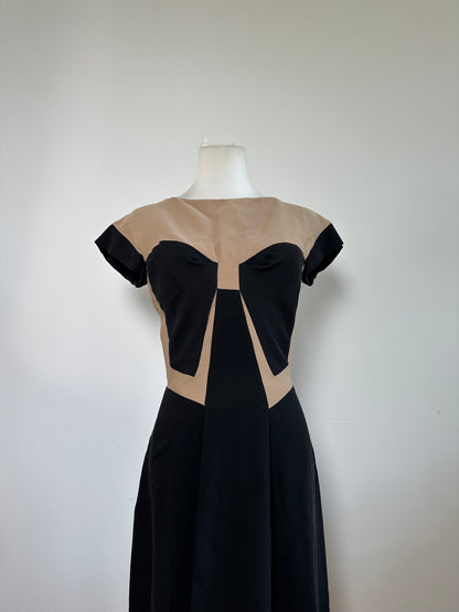 Vintage Bottega Veneta Silk Cotton Dress Beige Black M